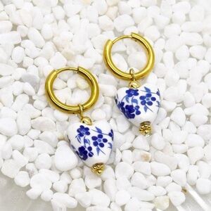 Floral Porcelain Heart Earrings